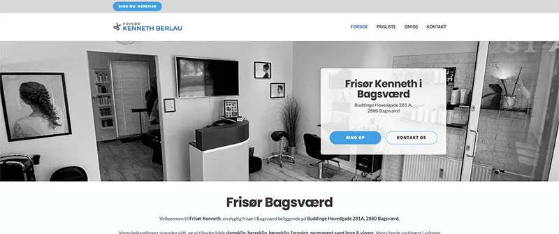 Billig hjemmeside leveret til Frisør Kenneth Berlau