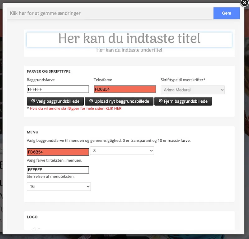 Oversigt over font og farver hos nemmehjemmesider.dk