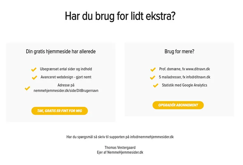 Indholdsoversigt til gratis hjemmeside