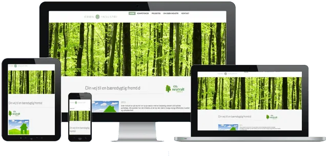 Billede af desktop,tablet og smartphone som viser groen industries nye responsive hjemmeside