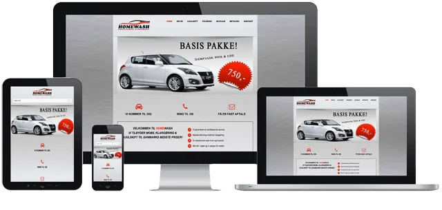 Billede af desktop,tablet og smartphone som viser Homewash´s nye responsive hjemmeside