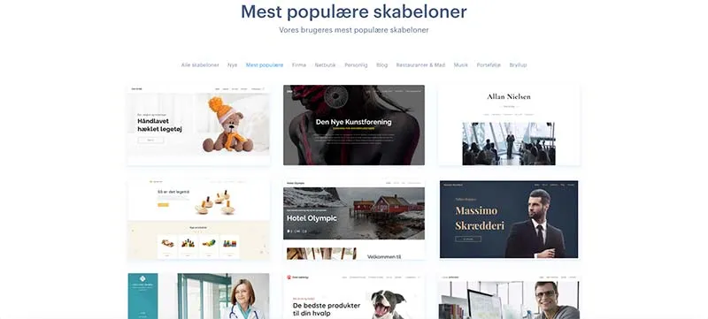 Vælg hjemmeside skabeloner hos Webnode
