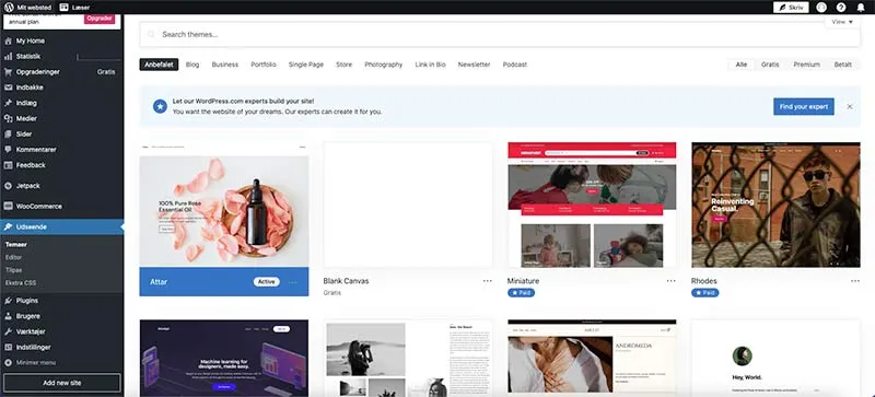 Gratis skabeloner hos hjemmesidebyggeren Wordpress.com