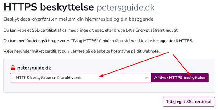 Aktiver https beskyttelse