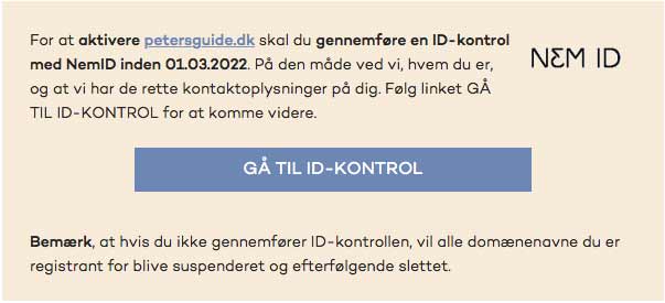 Email fra DK Hostmaster omkring ID Kontrol og bekræftelse