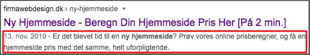 Metabeskrivelse vist fra Googles søgeresultat