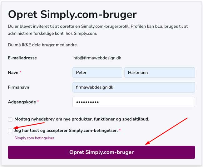 Opret en simply bruger