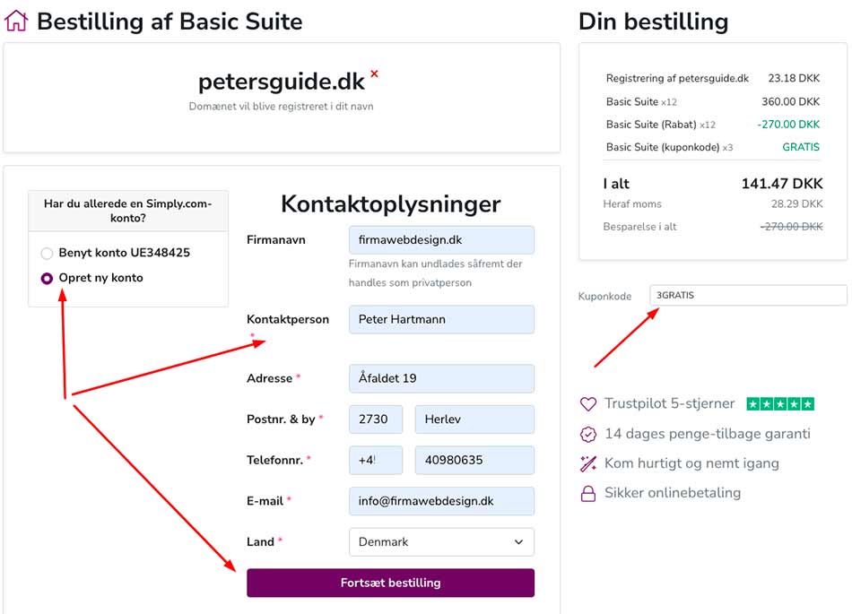 Formular til udfyldning af personlige oplysninger