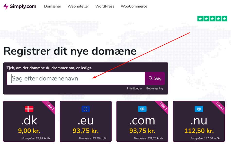 Landingssiden hos Simply.com