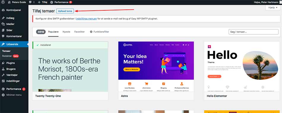 Upload nyt tema til Wordpress