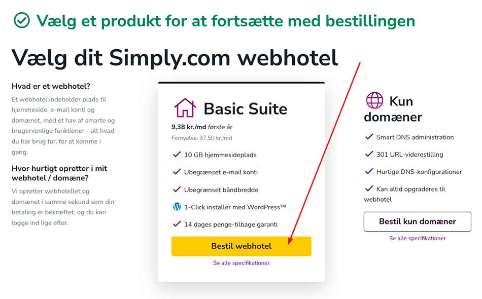 Vælg webhost plan