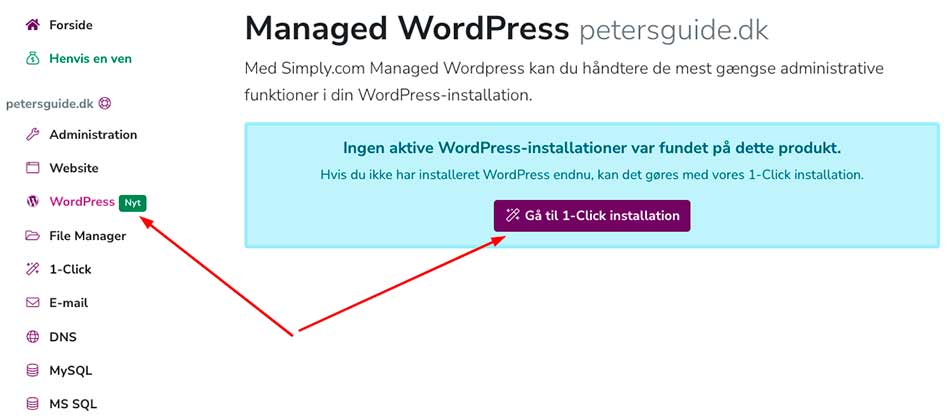 1 click installation Wordpress
