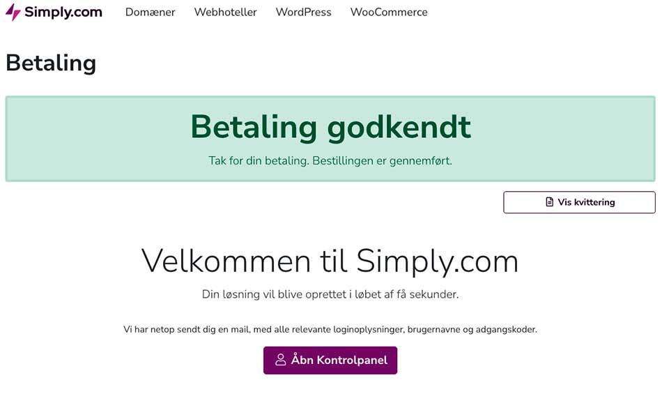 Webhost betaling godkendt