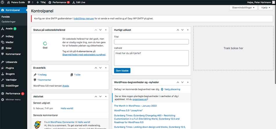 Overblik over Kontrolpanelet i Wordpress