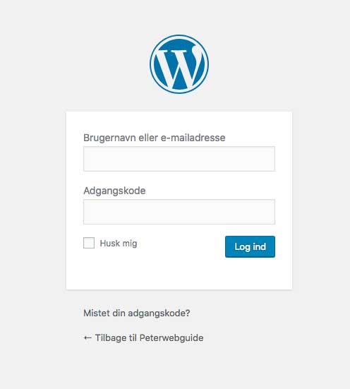 Billedet viser login vinduet til Wordpress